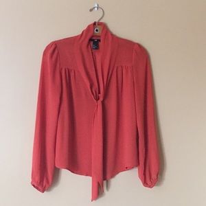 H&M Tie front orange long sleeve blouse